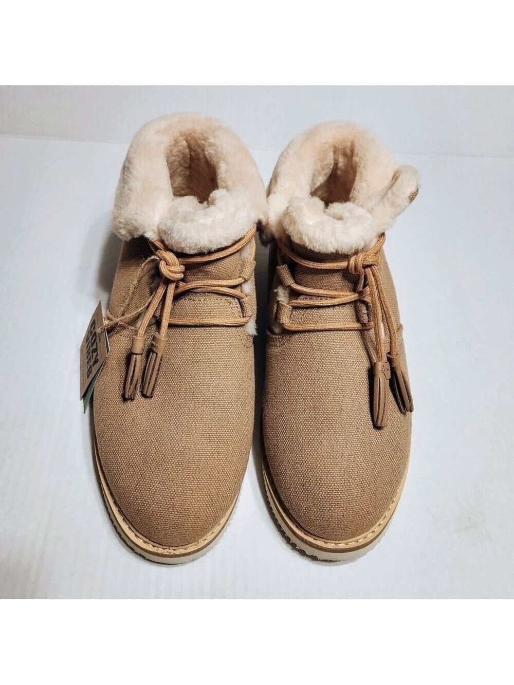 Sanuk Sherling Canvas Leather Lace Up Boots Tan Size 10 - Picture 4 of 11